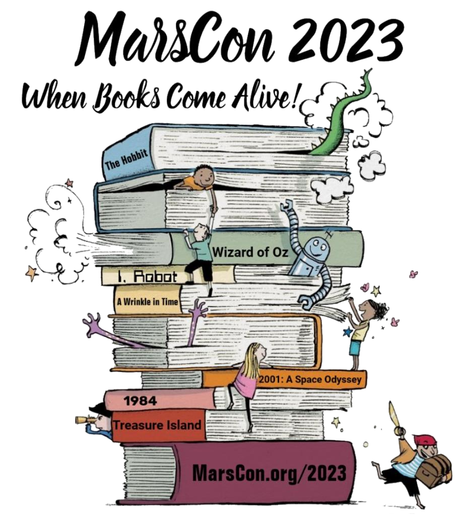 Marscon 2023 logo "when books come alive"