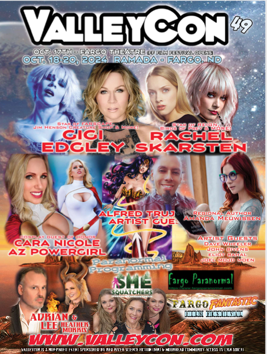 Valleycon 49 Program cover pic, cici Edcley, Rachel skarsten, Gara Nicole, Alfred Truj, Adrian Lee, and more..